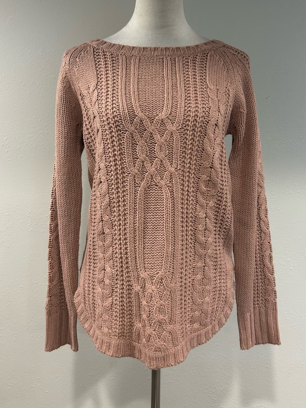 Pink Rose Knit Cable Pullover Sweater - Blush Pink size small